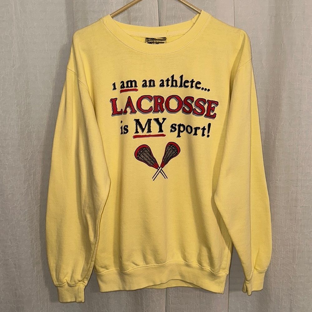 Tribe S Banana Pastel Yellow Crewneck Lacrosse Sweatshirt Custom Ironed On Logo